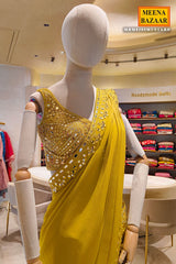 Graceful Mustard Saree With Elegant Embroidery Work