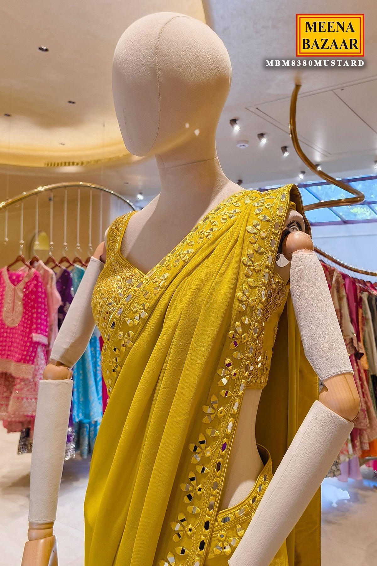 Graceful Mustard Saree With Elegant Embroidery Work