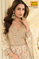 Graceful Cream Georgette Anarkali with Elegant Embroidery