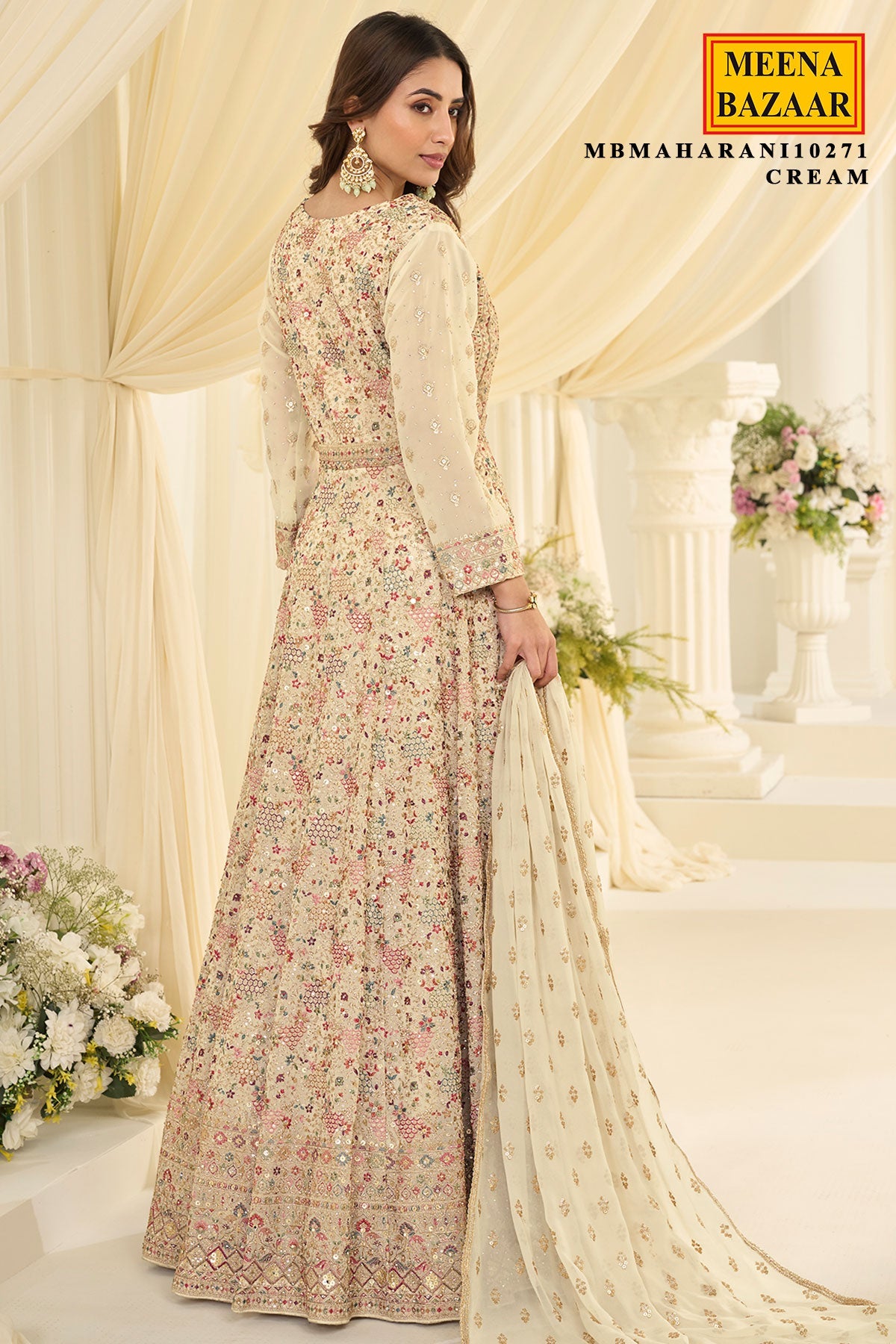 Graceful Cream Georgette Anarkali with Elegant Embroidery