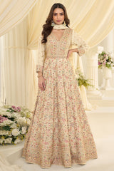 Graceful Cream Georgette Anarkali with Elegant Embroidery