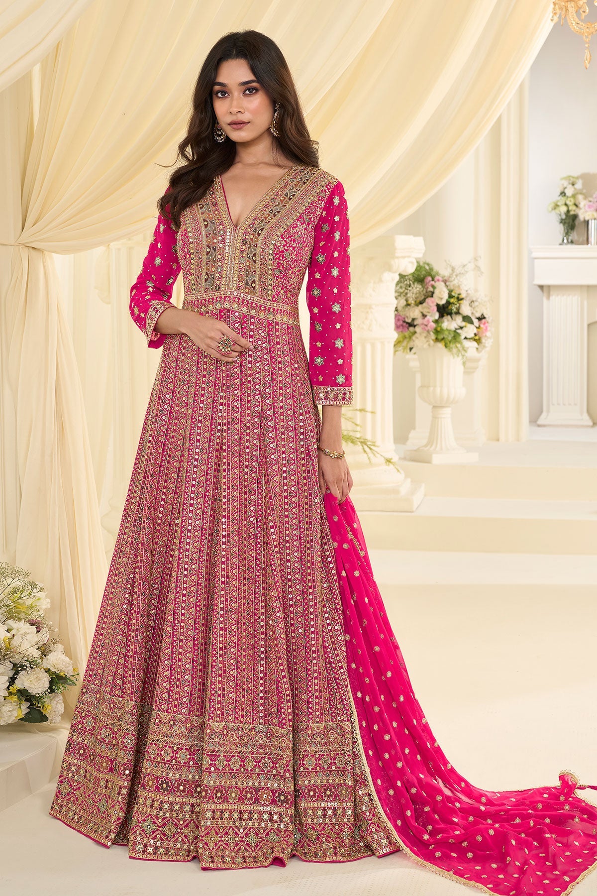 Graceful Rani Georgette Anarkali with Elegant Embroidery