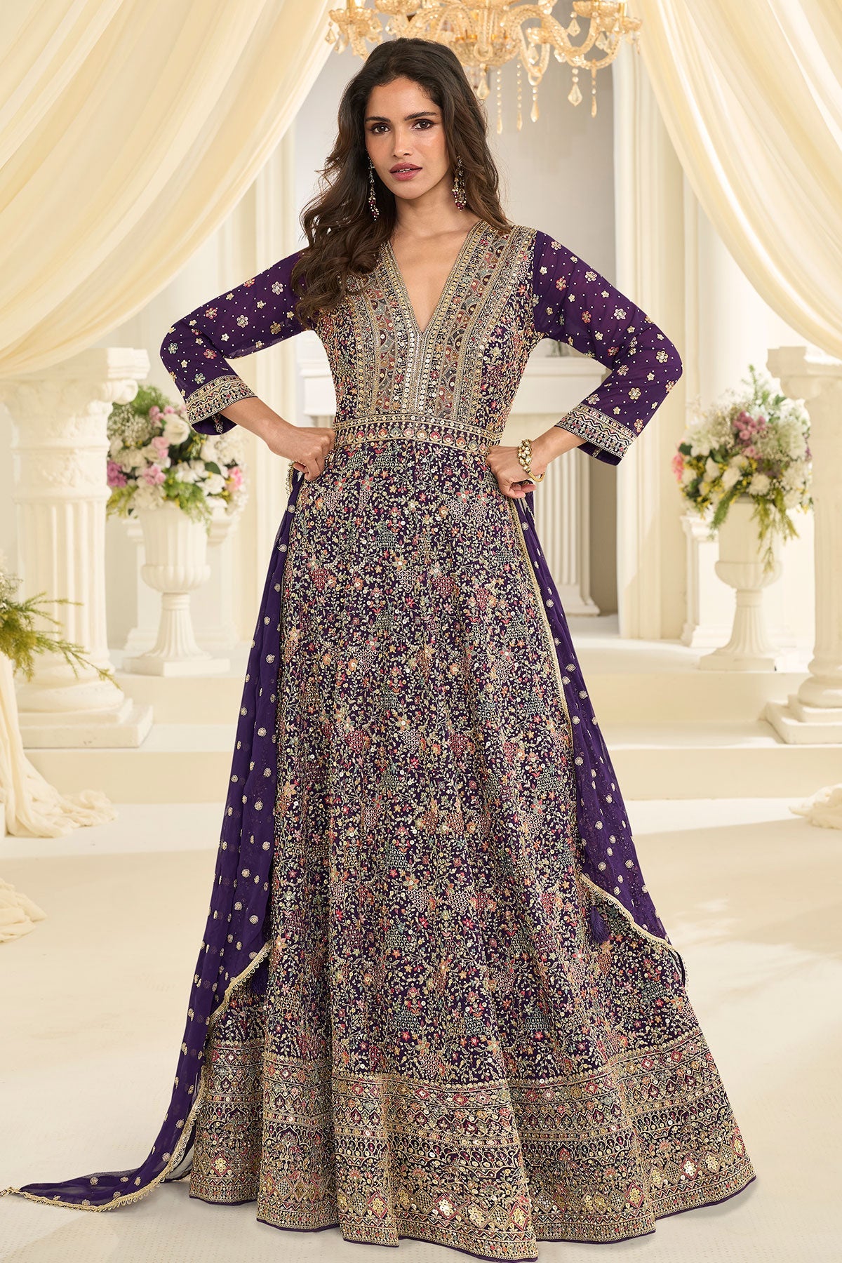 Graceful Purple Georgette Anarkali with Elegant Embroidery