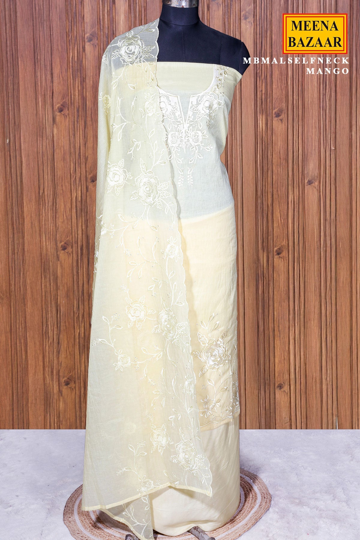 Mango Cotton Unstitched Suit with Neck Embroidery