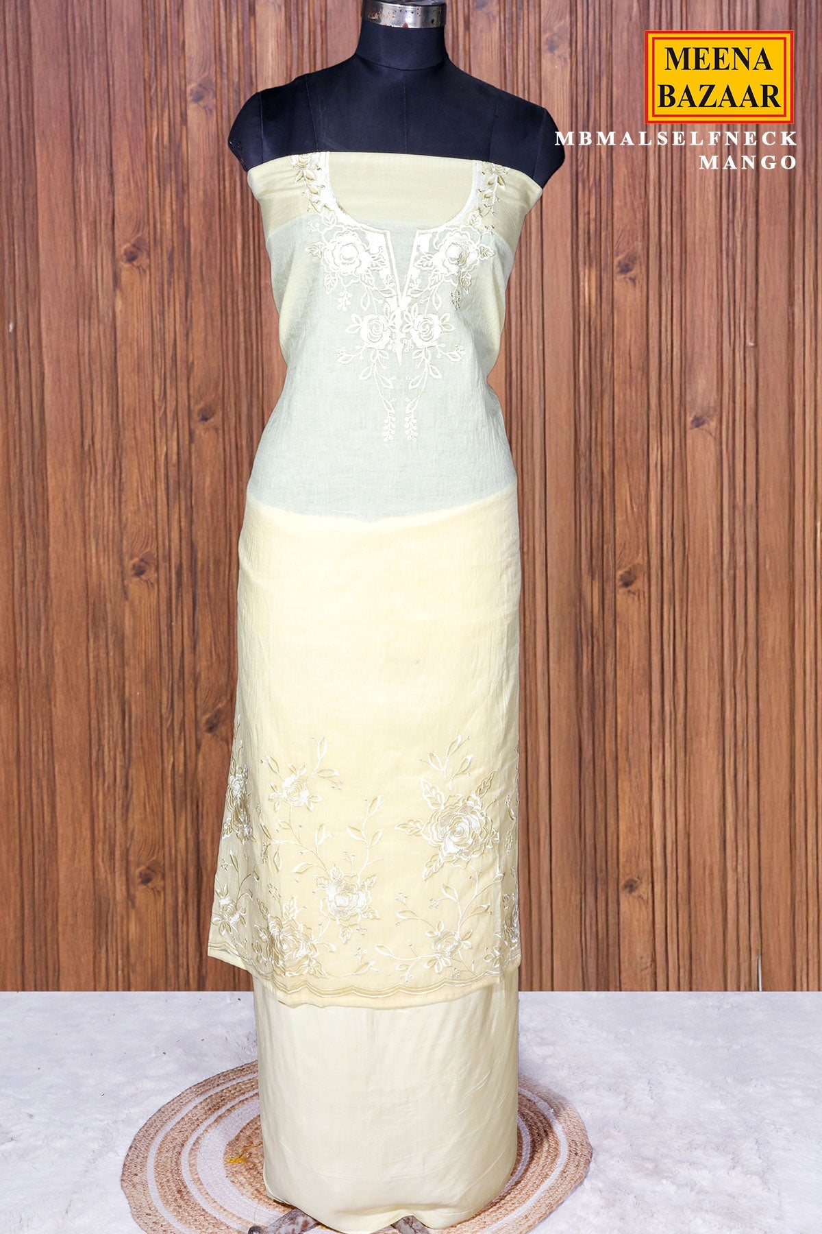 Mango Cotton Unstitched Suit with Neck Embroidery