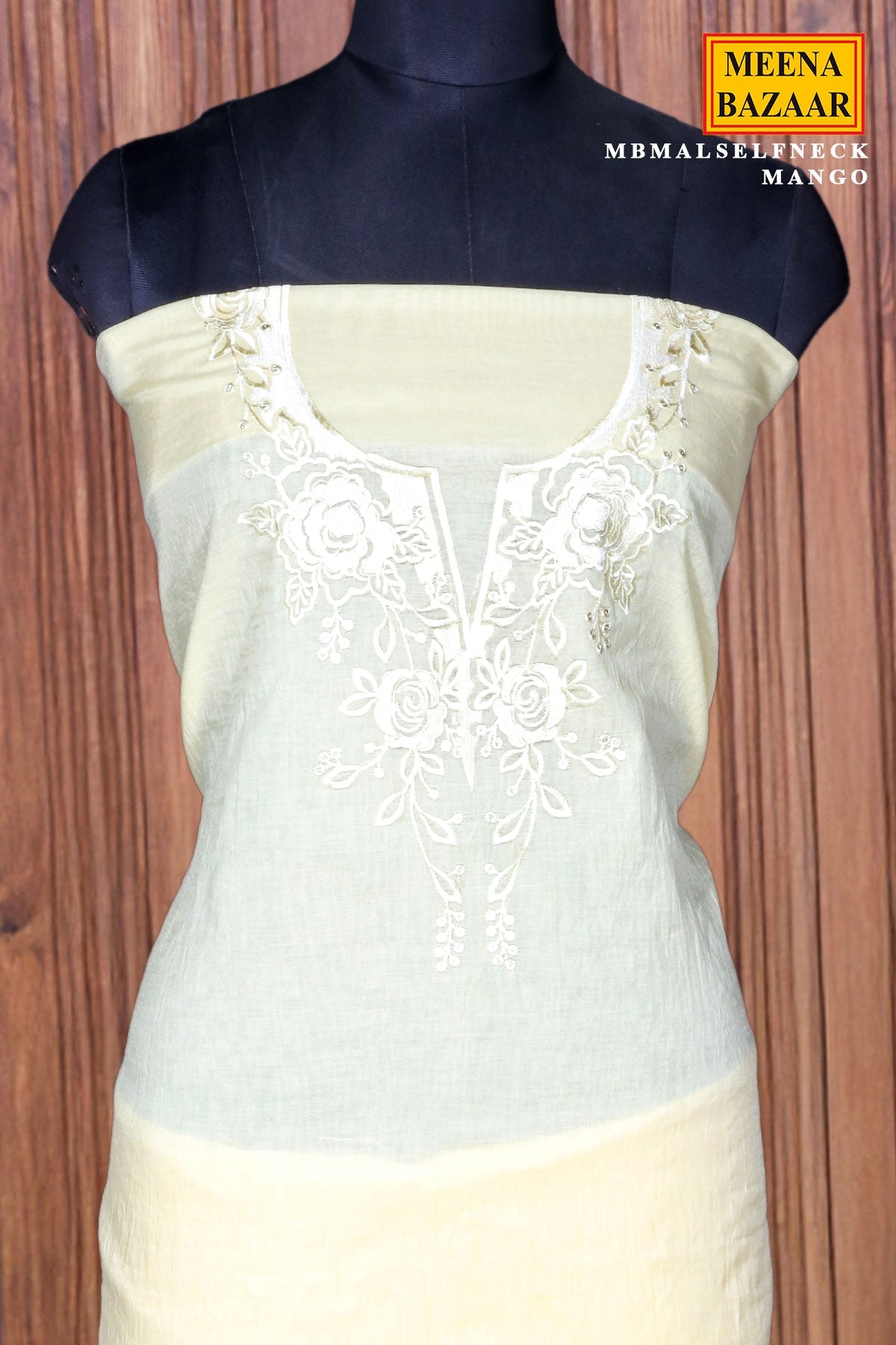 Mango Cotton Unstitched Suit with Neck Embroidery