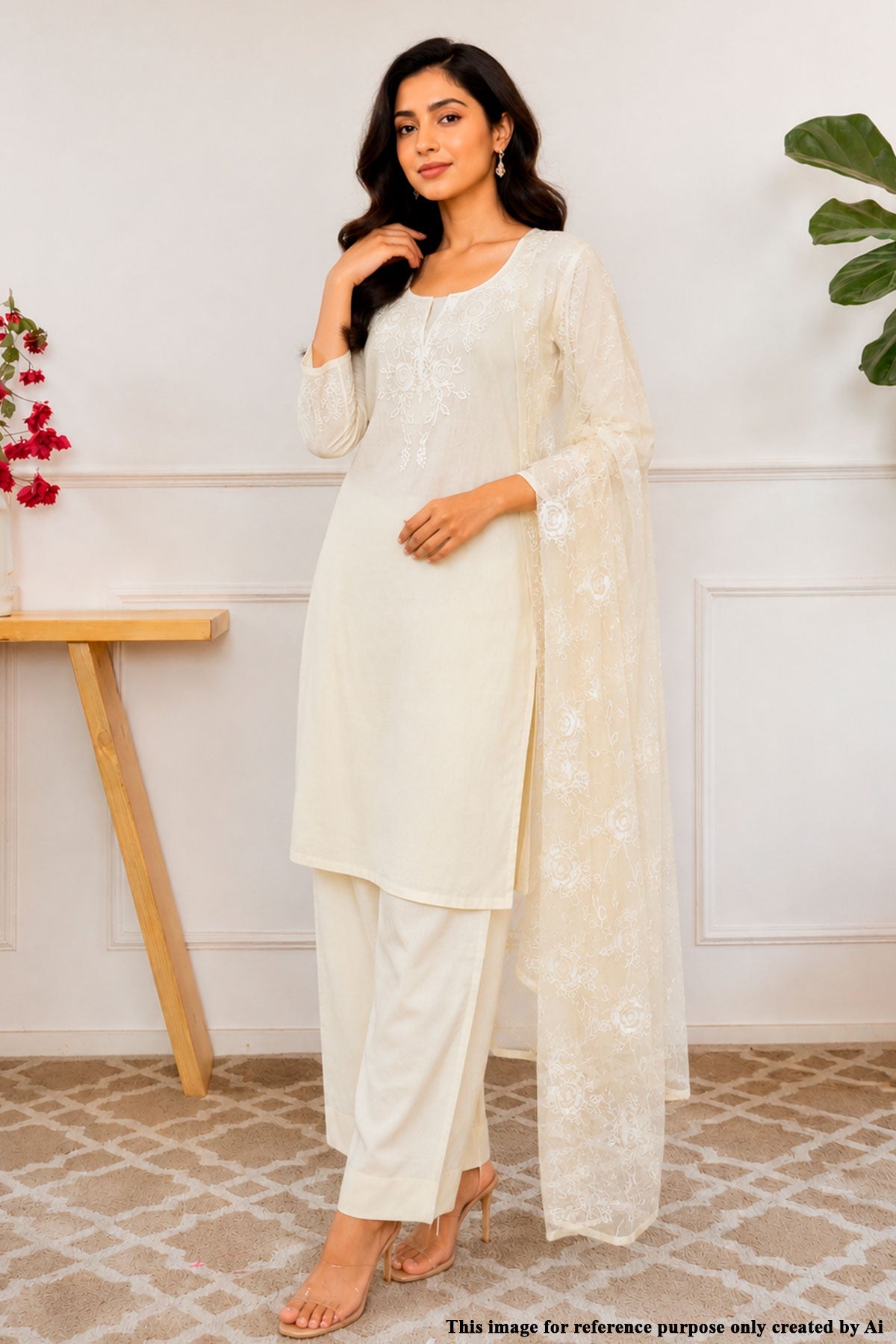 Mango Cotton Unstitched Suit with Neck Embroidery