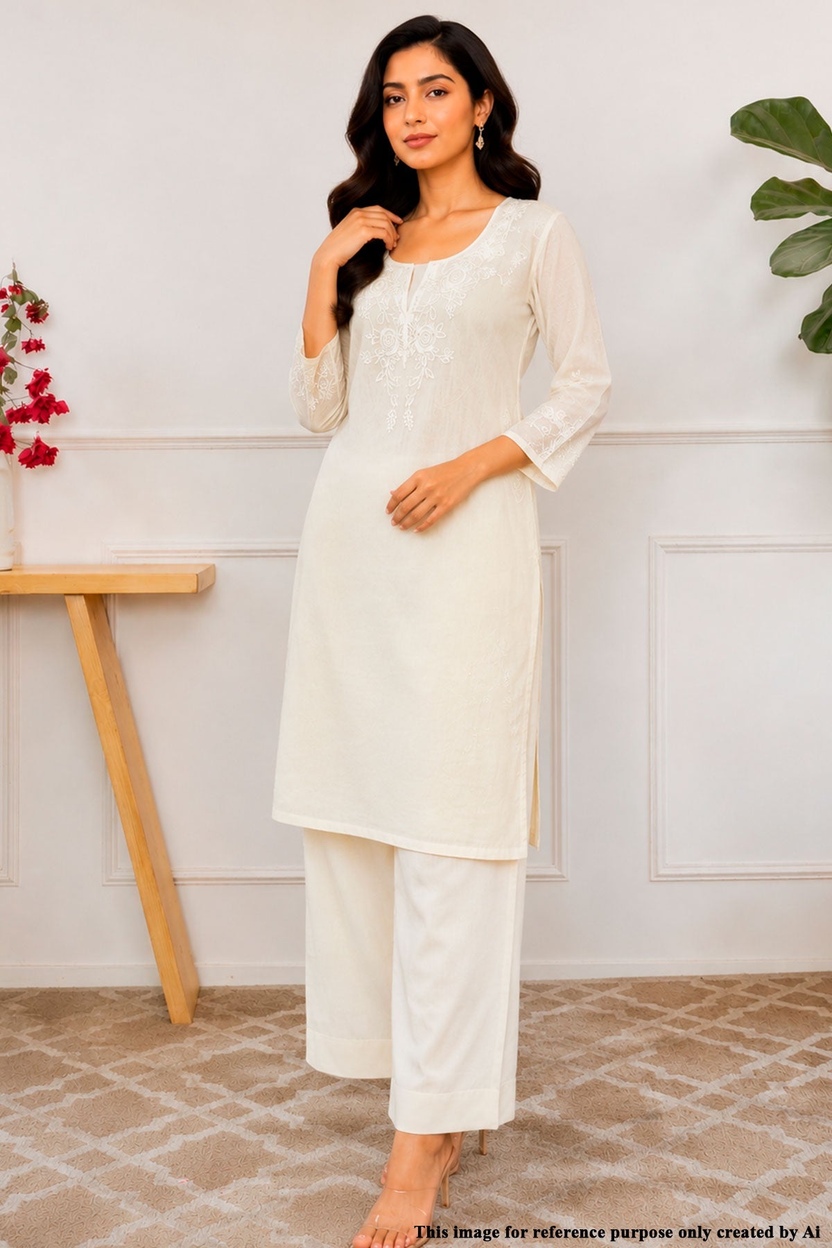 Mango Cotton Unstitched Suit with Neck Embroidery