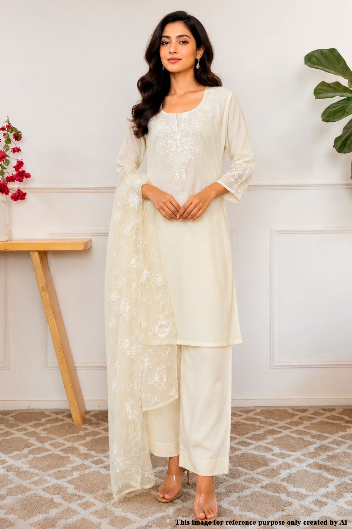 Mango Cotton Unstitched Suit with Neck Embroidery