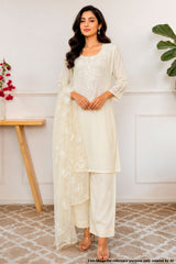 Mango Cotton Unstitched Suit with Neck Embroidery