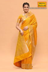 Banarasi Silk Floral Woven Mustard Saree