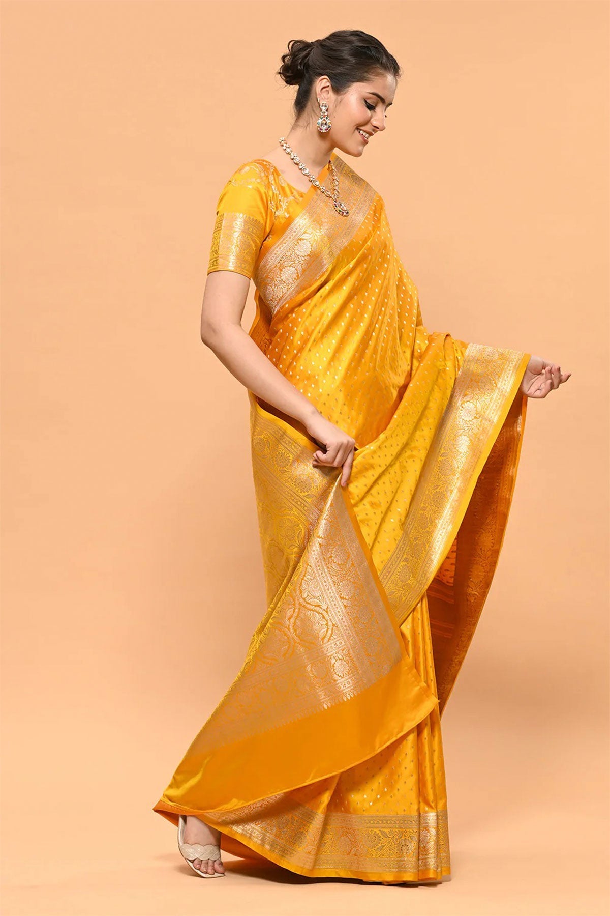 Banarasi Silk Floral Woven Mustard Saree