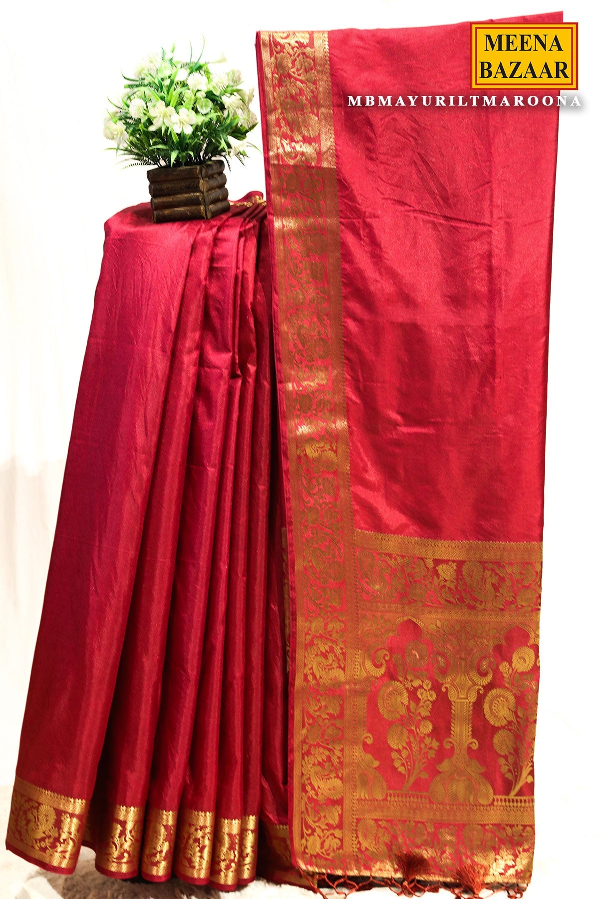 Mayuri Maroon Silk Weaving Saree – Traditional Edit