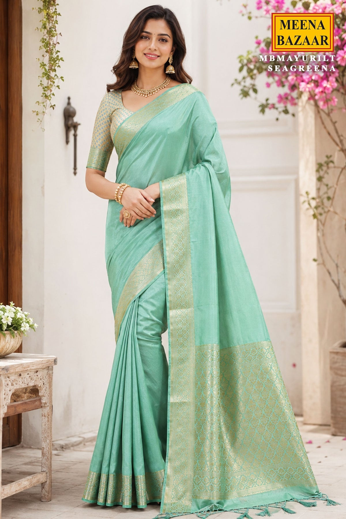 Mayuri Sea Green Silk Weaving Saree