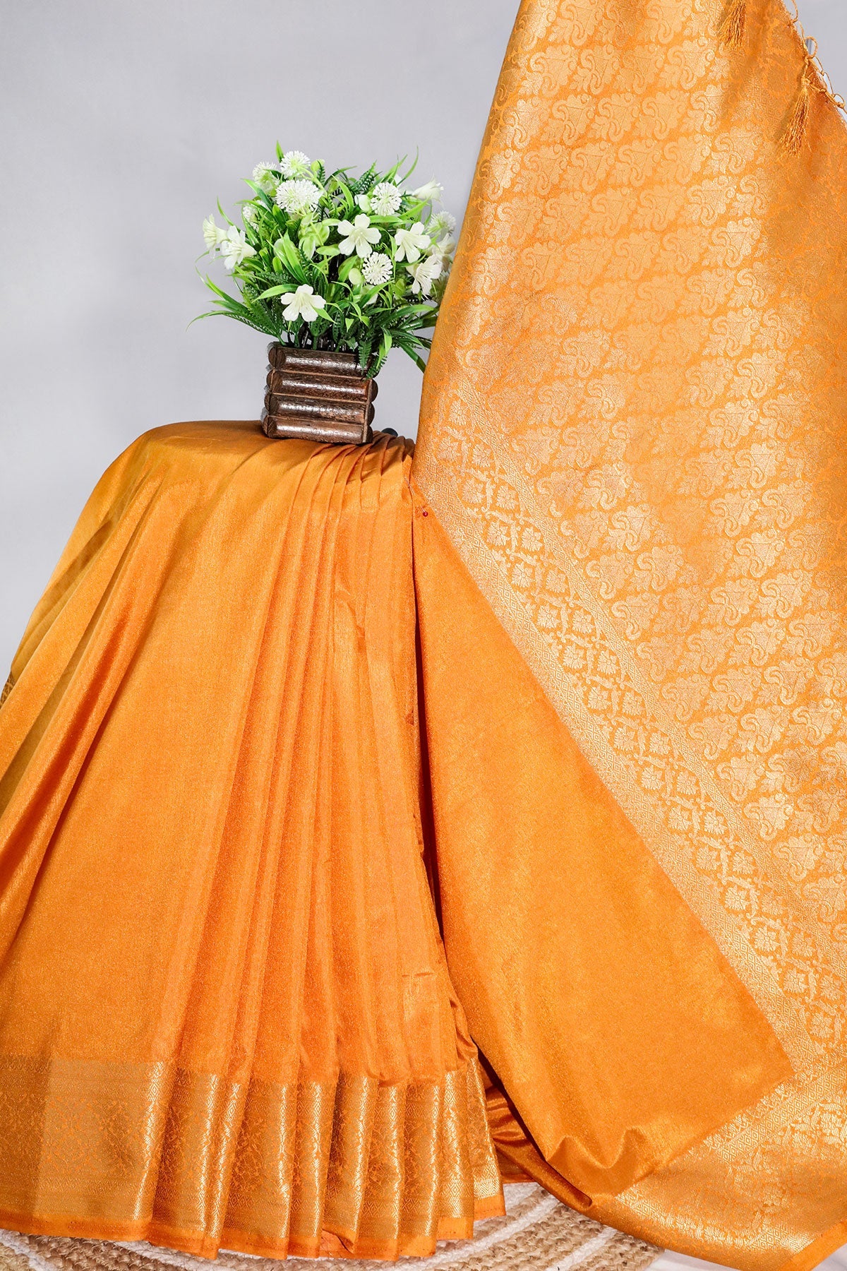 Mustard Silk Saree With Rich Weaving Buti Pattern