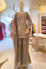 Gracefull Grey Georgette Sharara Set with Zari Embroidery