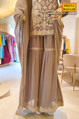 Gracefull Grey Georgette Sharara Set with Zari Embroidery
