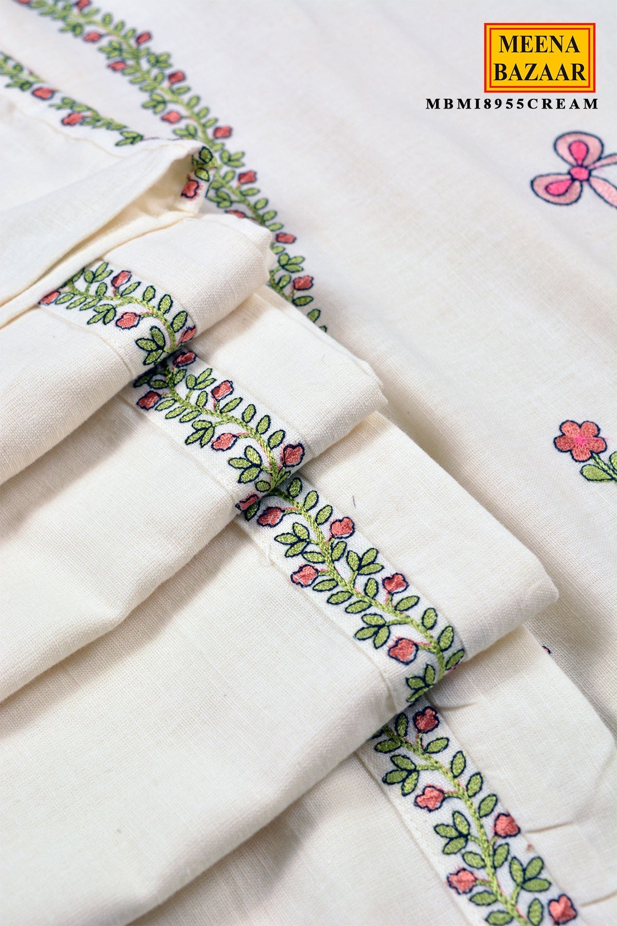 Cream Cotton Embroidered Cord Set