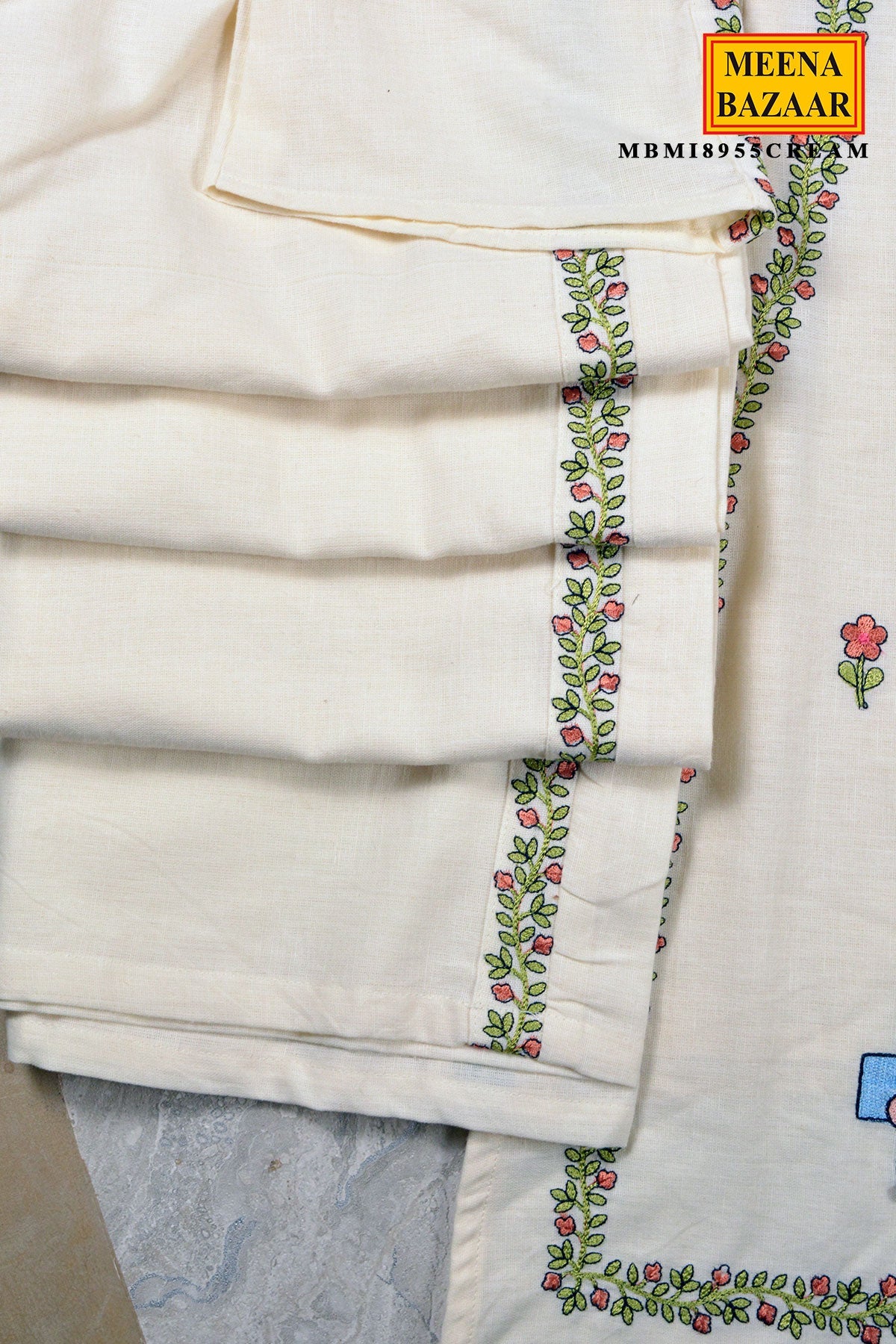 Cream Cotton Embroidered Cord Set
