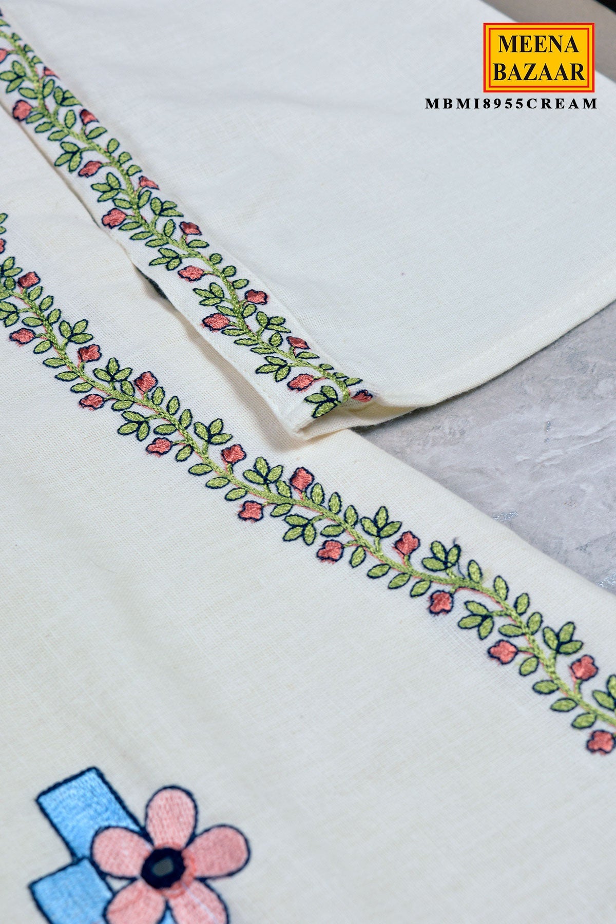 Cream Cotton Embroidered Cord Set