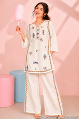 Cream Cotton Embroidered Cord Set