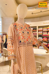 Peach Floral Embroidered Kurta Set with Printed Pants