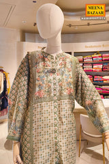 Pista Printed Kurta Set with Floral Yoke