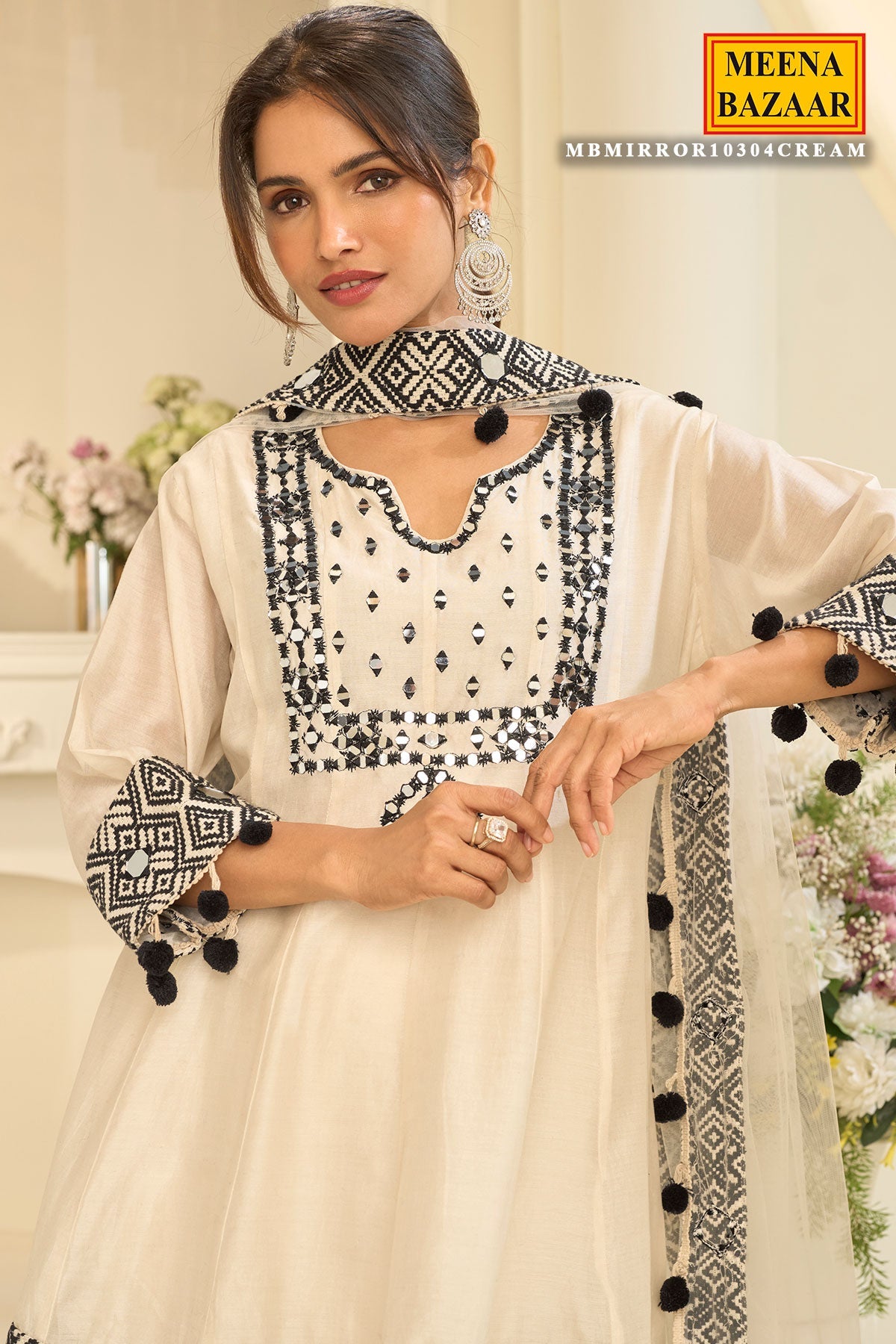 Cream Ready Made Suit Set for Festive & Party Wear