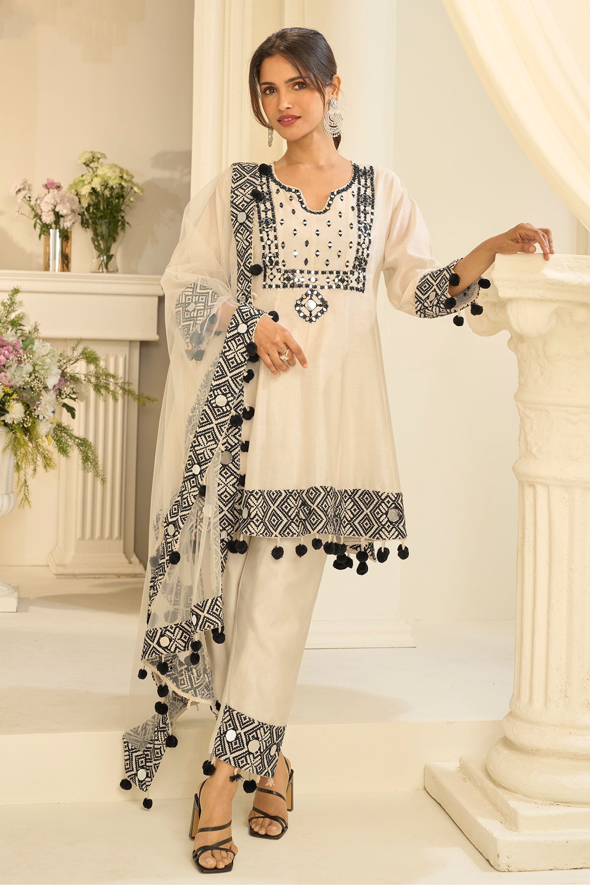 Cream Ready Made Suit Set for Festive & Party Wear