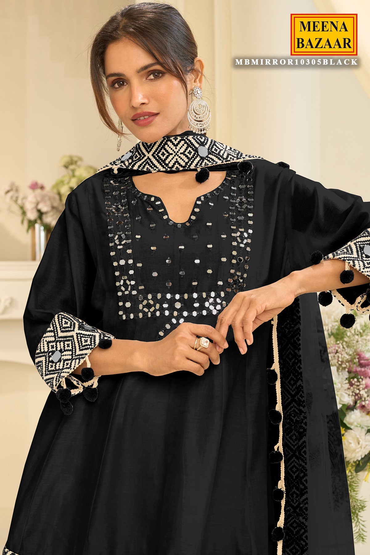 Black Ready Made Suit Set for Festive & Party Wear