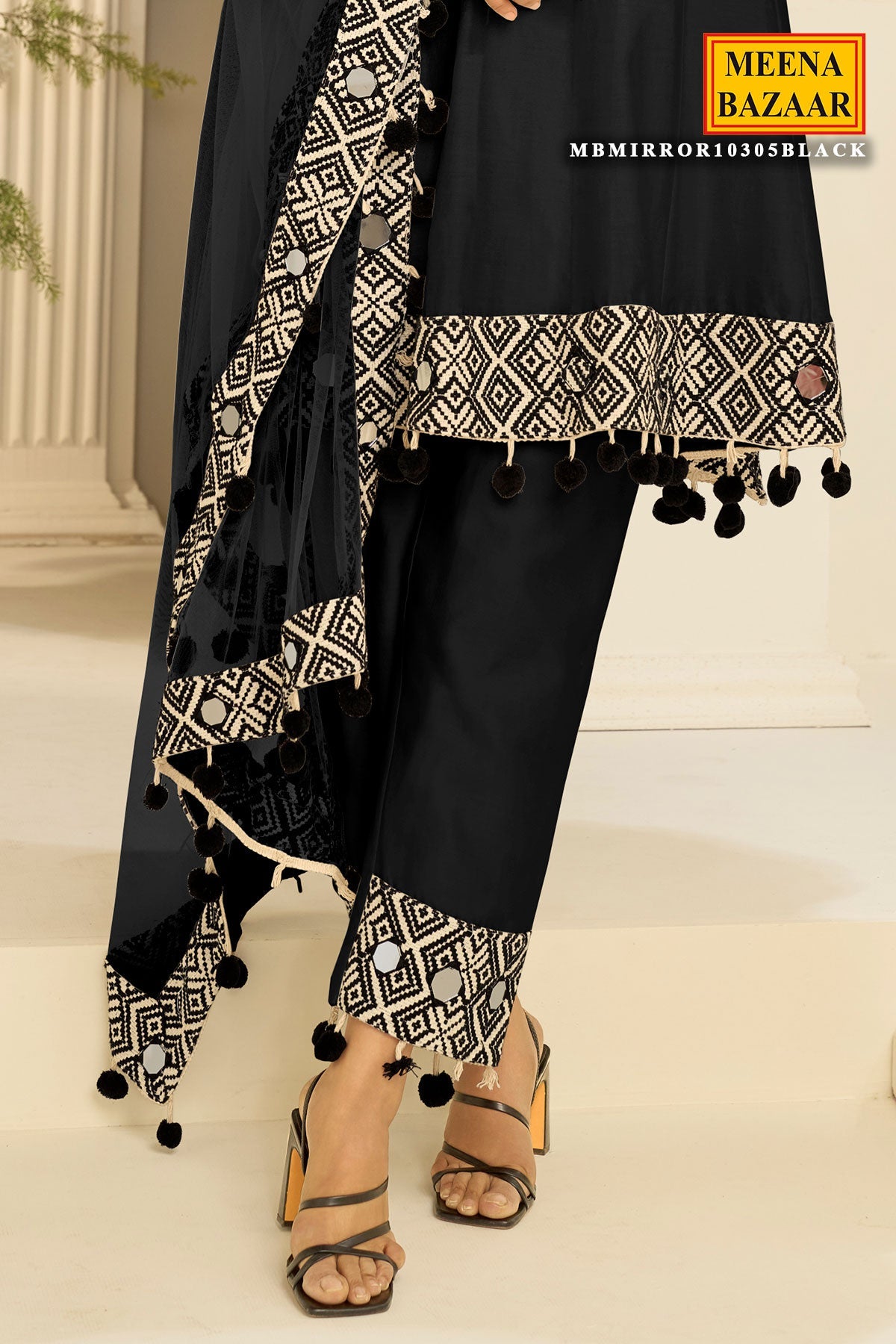 Black Ready Made Suit Set for Festive & Party Wear