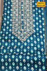 Blue Maslin Neck Embroidered Suit Set