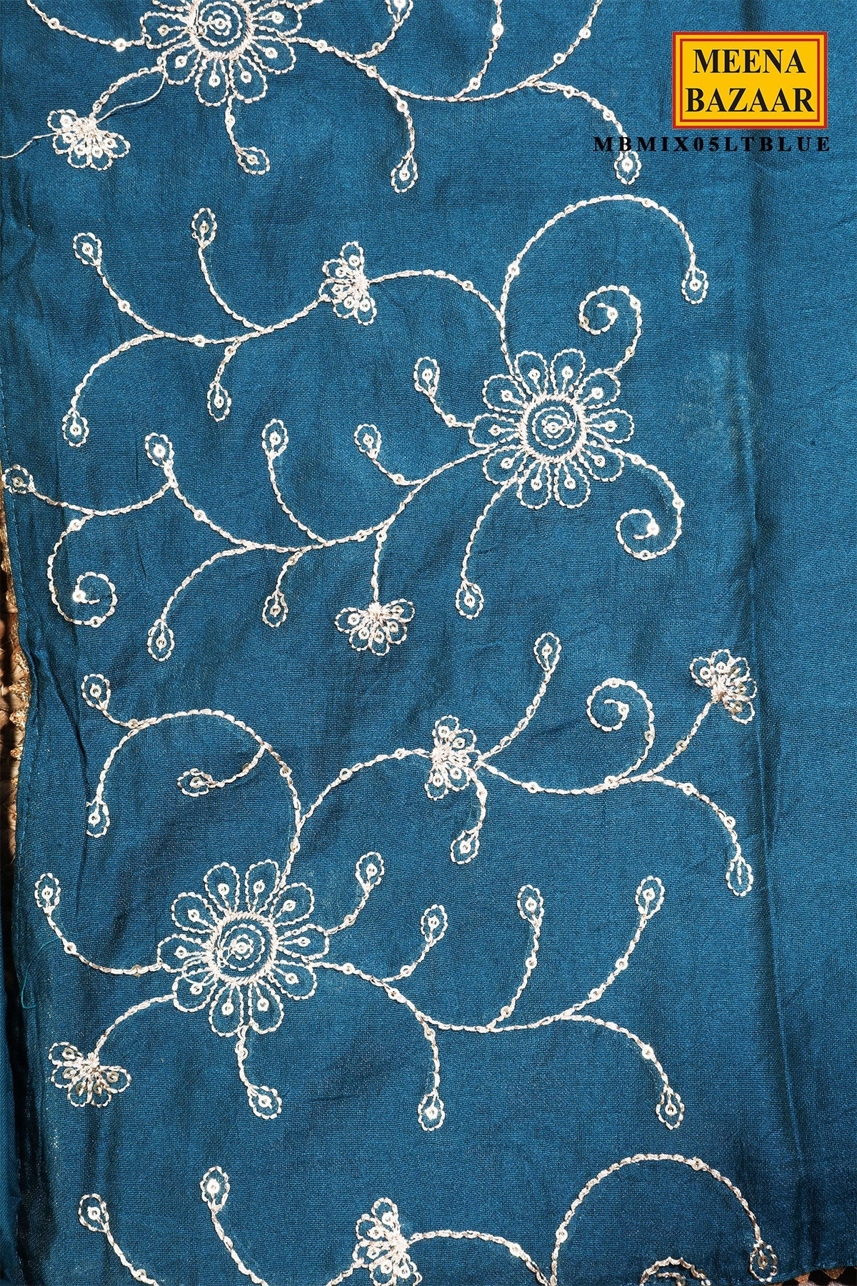Blue Maslin Neck Embroidered Suit Set