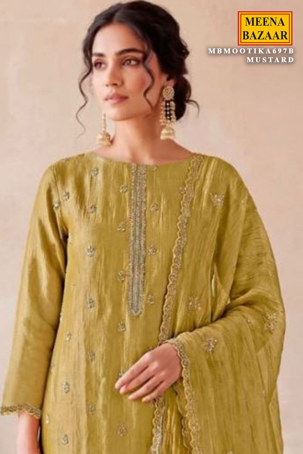 Mustard Crush Tissue Embroidered Suit