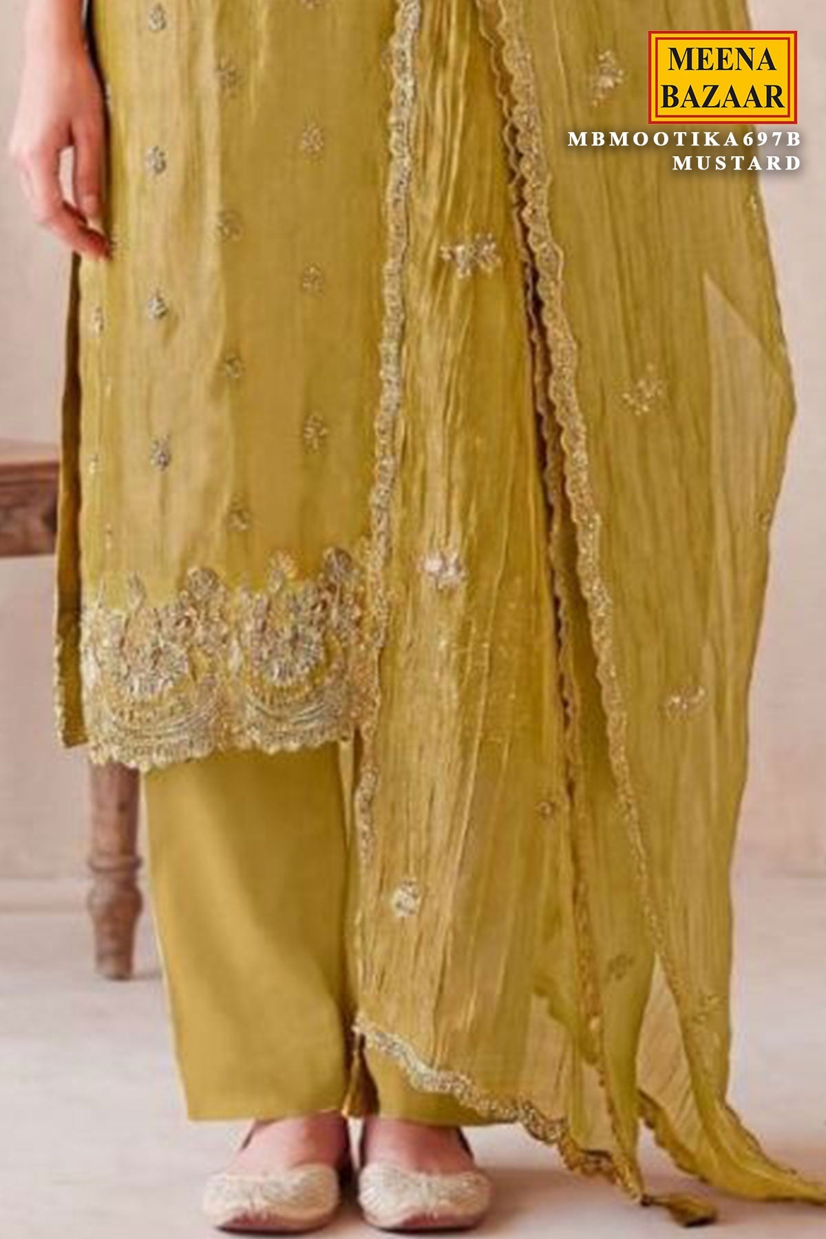 Mustard Crush Tissue Embroidered Suit