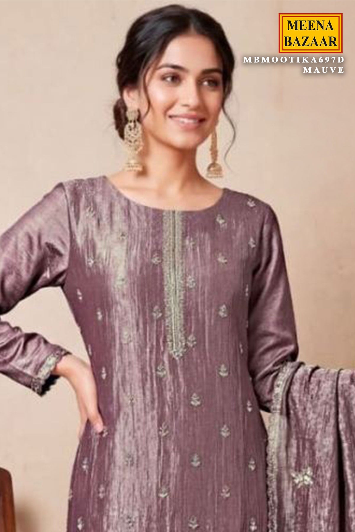 Mauve Crush Tissue Embroidered Suit