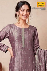Mauve Crush Tissue Embroidered Suit