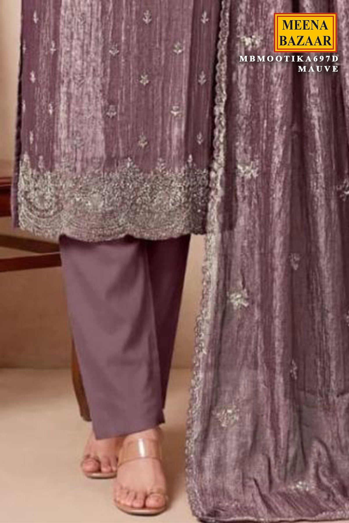 Mauve Crush Tissue Embroidered Suit