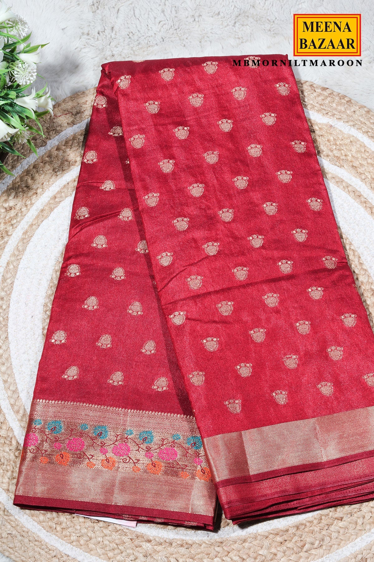 Maroon Silk Saree with Woven Buti