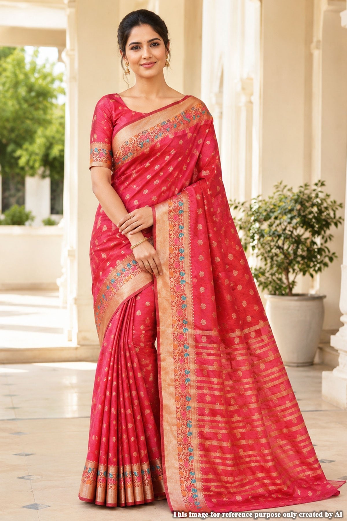 Morni Maroon Silk Weaving Buti Saree