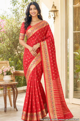 Morni Red Silk Weaving Buti Saree
