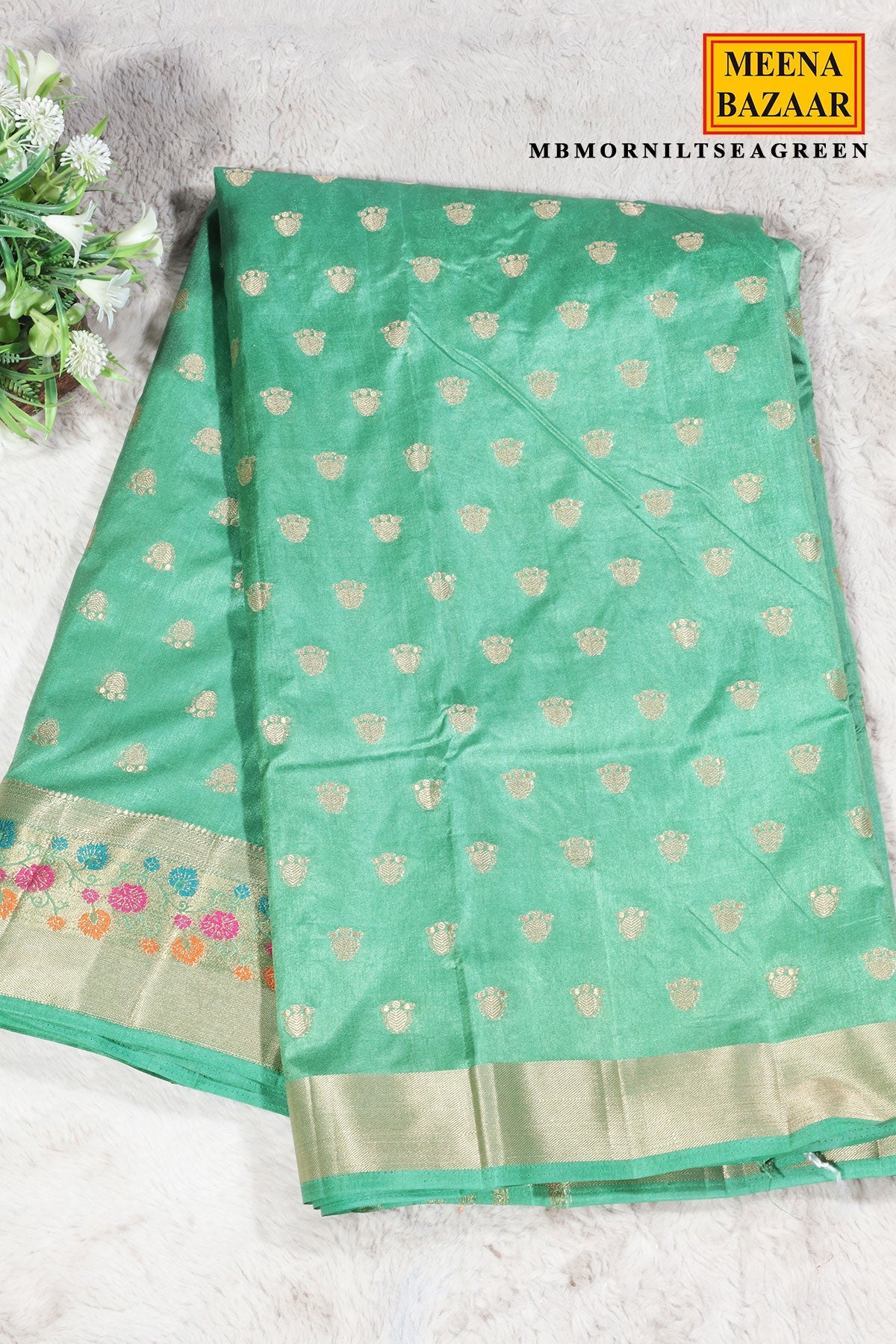 Sea Green Silk Saree with Woven Buti