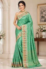 Sea Green Silk Saree with Woven Buti