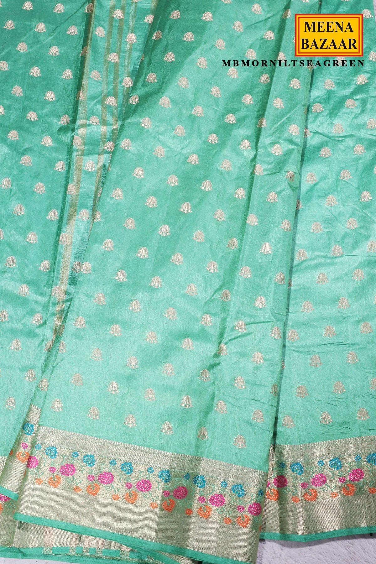 Sea Green Silk Saree with Woven Buti