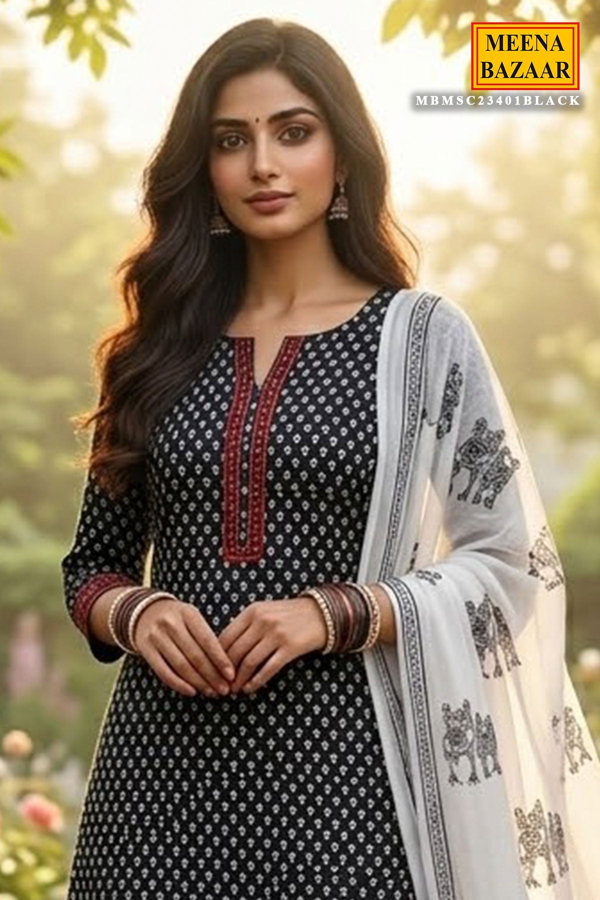 Black Ethnic Printed Unstitched Suit Piece Set