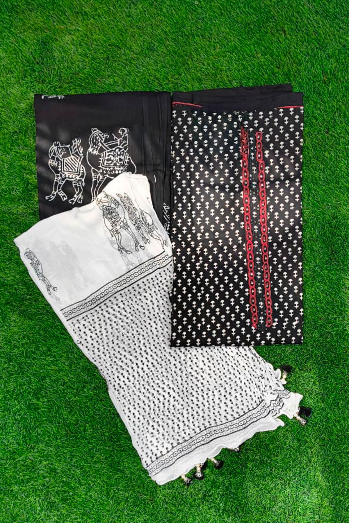 Black Ethnic Printed Unstitched Suit Piece Set