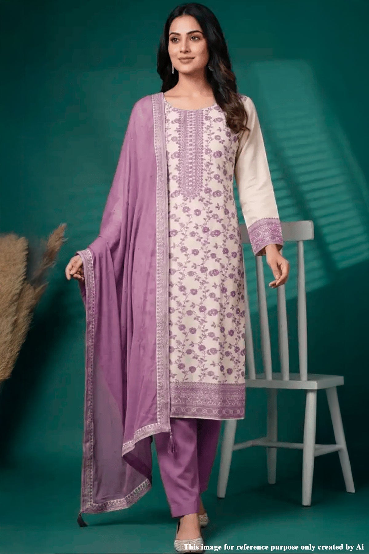Mauve Embroidered Silk Unstitched Suit Set with Dupatta for Women