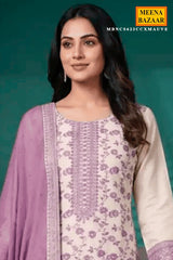 Mauve Embroidered Silk Unstitched Suit Set with Dupatta for Women