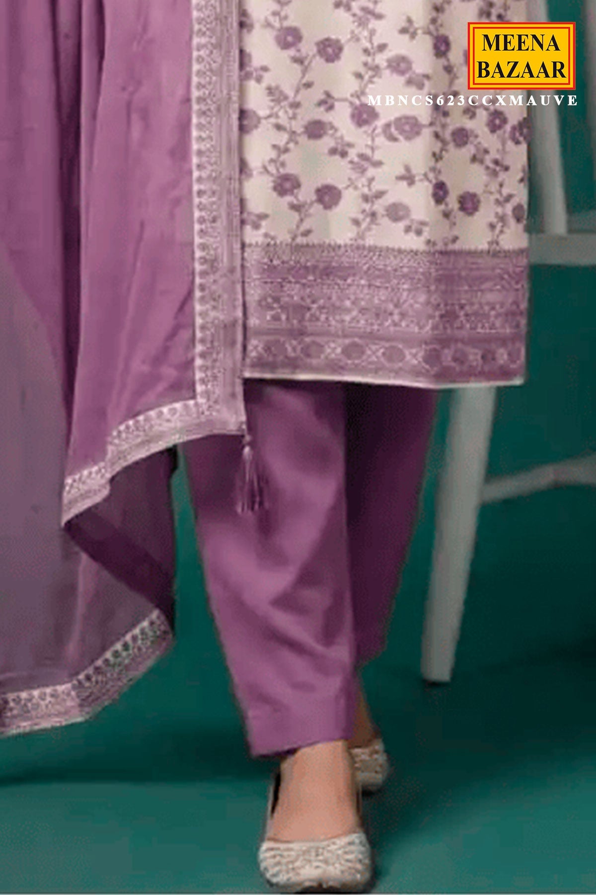Mauve Embroidered Silk Unstitched Suit Set with Dupatta for Women