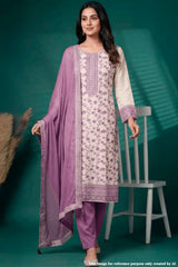 Mauve Embroidered Silk Unstitched Suit Set with Dupatta for Women